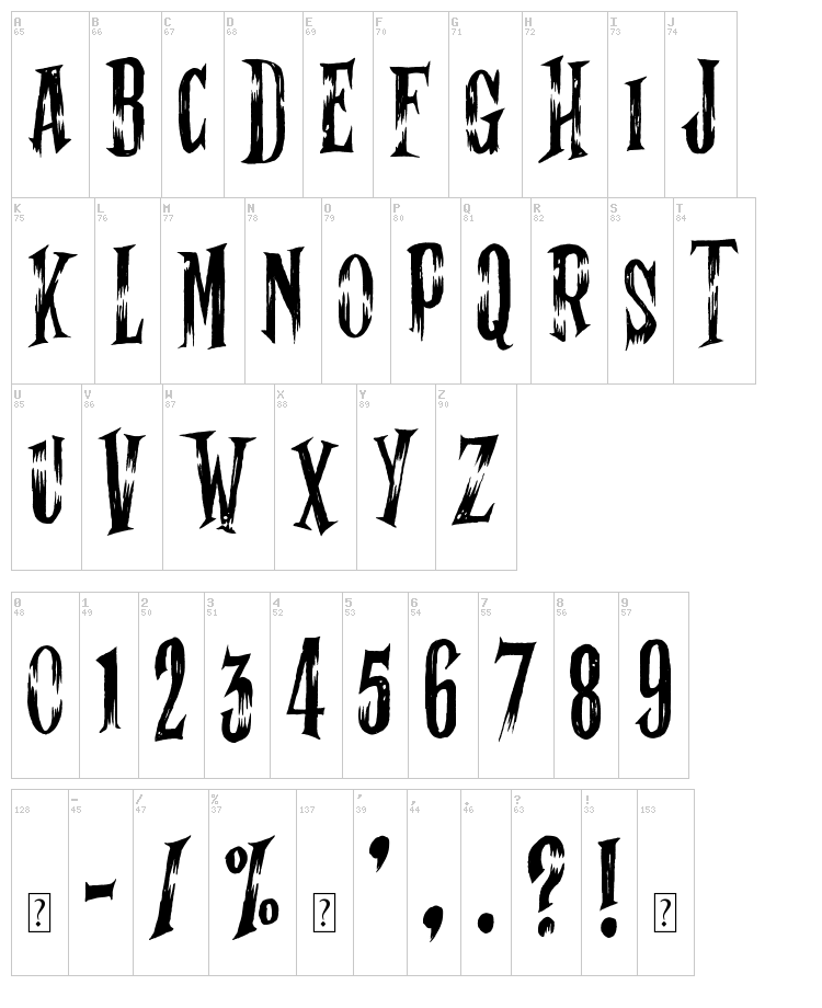Ghost Shadow font map